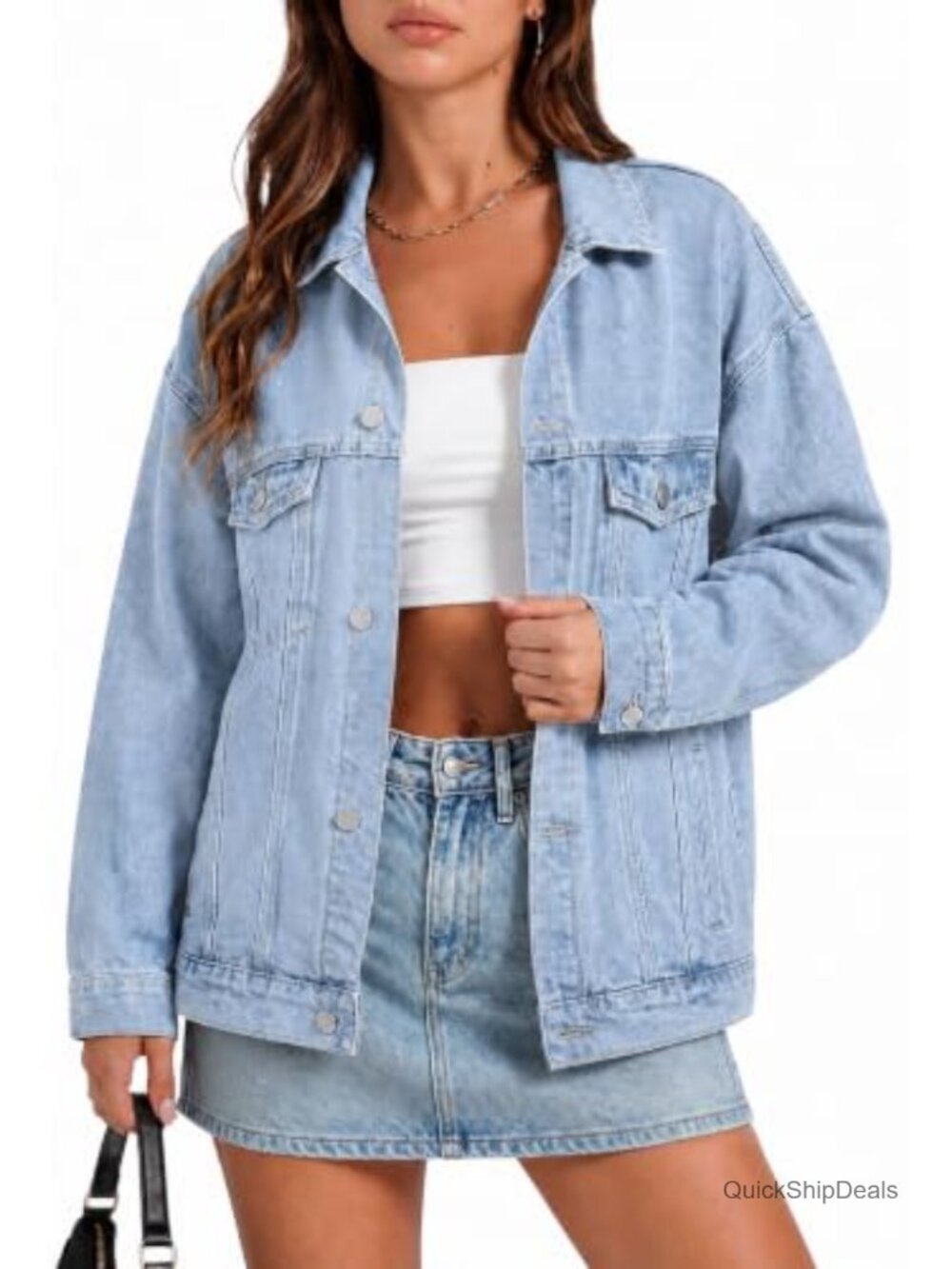 Oversized Button Down Denim Jean Jacket Chest Pockets